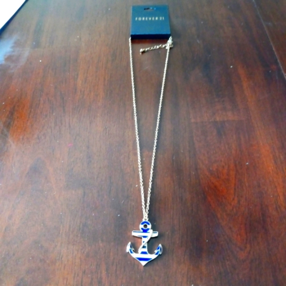 Forever 21 Gold and Blue Anchor Necklace